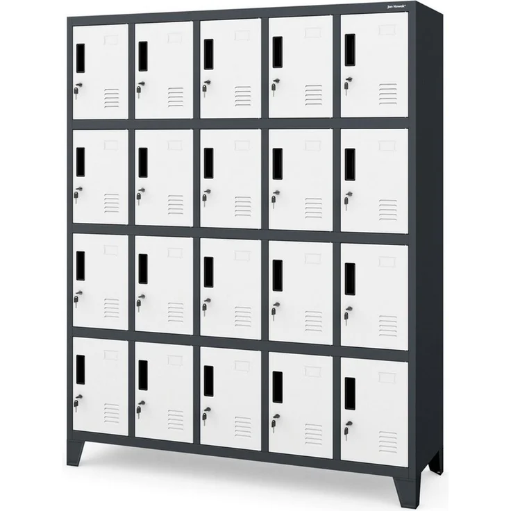 Domator Umkleideschrank 5B4A Fächerschrank Schließfachschrank mit 20 Fächern Wertfachschrank Metall Pulverbeschichtung 172 x 136 x 45 cm (H x B x T) (Anthrazit-Weiß) – Bild 1