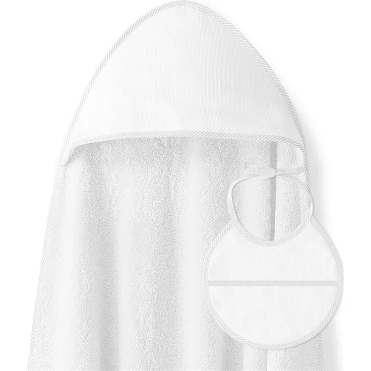 Baby BadePoncho 1x1 m Bademantel Kapuzenbademantel PUNTO DE CRUZ LISO Weiß & Lätzchen für Neugeborene 100% Baumwolle