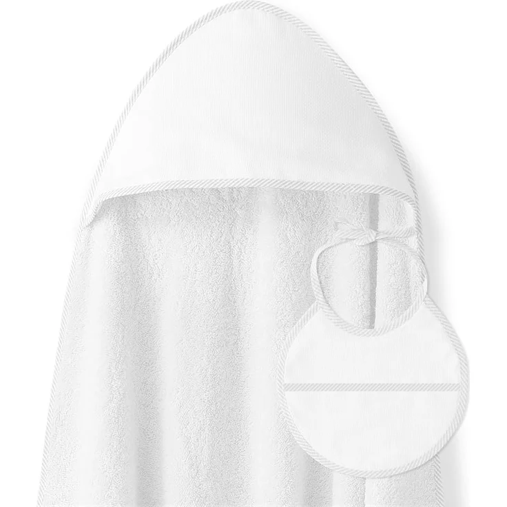 Baby BadePoncho 1x1 m Bademantel Kapuzenbademantel PUNTO DE CRUZ LISO Weiß & Lätzchen für Neugeborene 100% Baumwolle – Bild 1