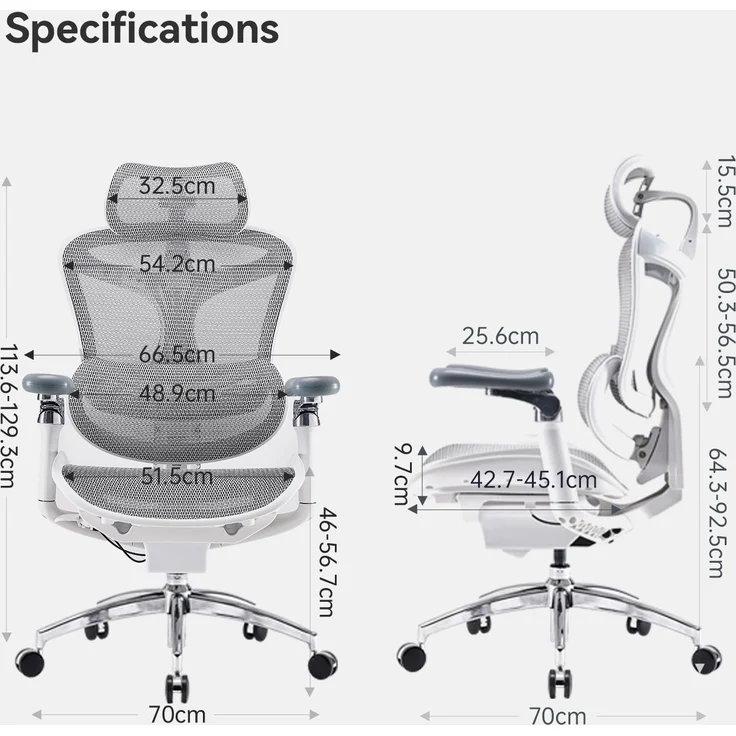Sihoo 'Doro C300 Pro' ergonomischer Schreibtischstuhl, 130 x 75,5 cm, in Weiß – Bild 15