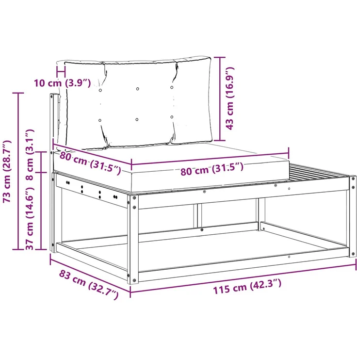 vidaXL Outdoor Endsofa mit Kissen Natur 115 x 83 x 73 cm 900555 – Bild 12