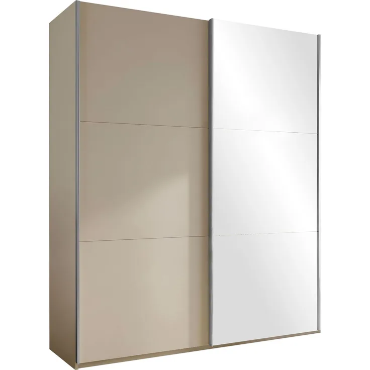 Mirjan24 Kleiderschrank Magnus 200 (Farbe: Sandbeige / Sandbeige + Spiegel), 244 x 65 x 200 cm