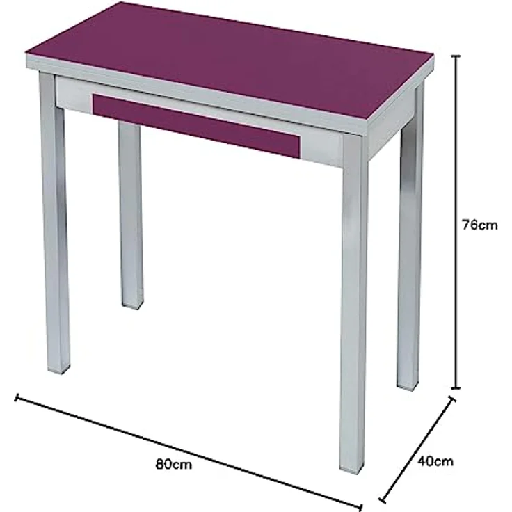 ASTIMESA - Küchentisch mit Schublade - Tisch mit Glasplatte in Aubergine - Minimalistisch - Gestell aus schwarzem Laminat - Ausziehtisch von 80x40 cm bis 80x80 cm – Bild 4