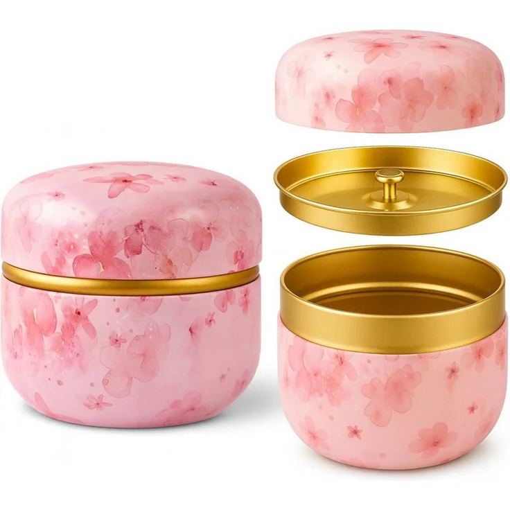 Goodwei Teedose Chazutsu Matcha Teedose aus Metall: japanisches Design, pink, Weißblech, (3-tlg)