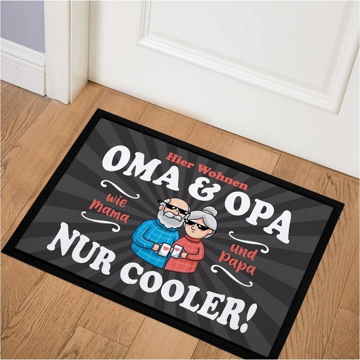 MoonWorks Fußmatte Fußmatte Geschenk Hier wohnen Oma und Opa Großeltern lustige, rechteckig – Bild 1