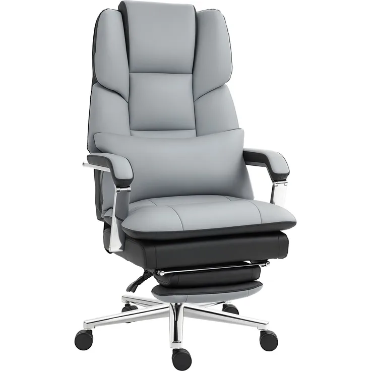 MELAYR, Bürostuhl, ergonomisch, verstellbar, 63x71x123-129cm, Hellgrau/Schwarz, Grau