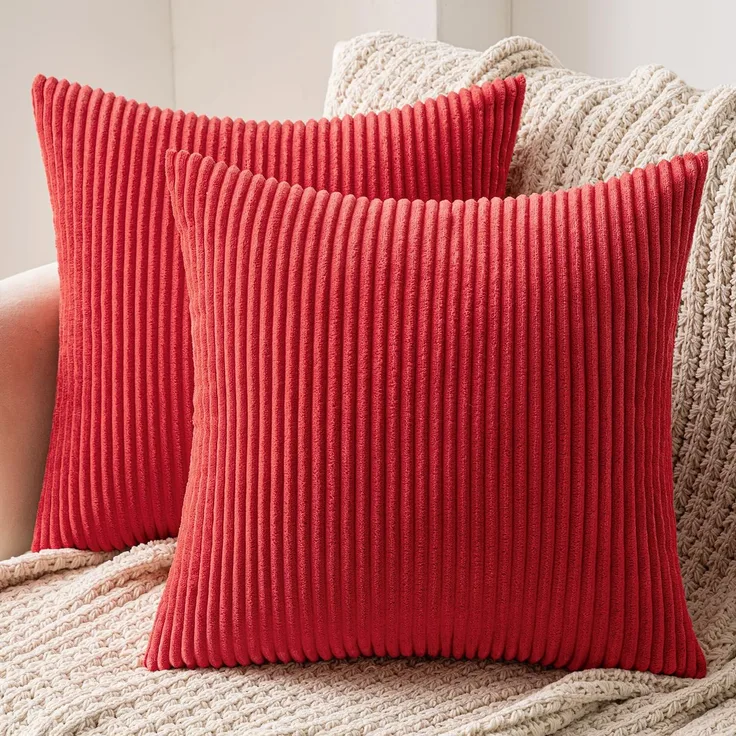 MIULEE 2er Set Kissenbezüge Kord Kissenhülle Dekorative Kissenbezug Sofakissen Couchkissen Dekokissen Zierkissenbezug Deko Kissenhülle mit Verstecktem Reißverschluss 50x50 cm Rot