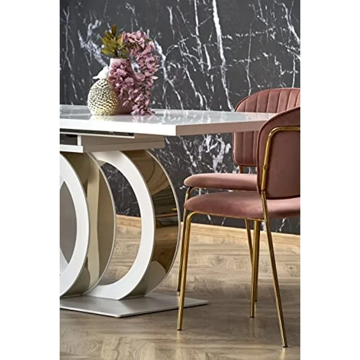 designimpex Esstisch Design HAG-777 Weiß Hochglanz - Gold ausziehbar 160 - 200 cm – Bild 3