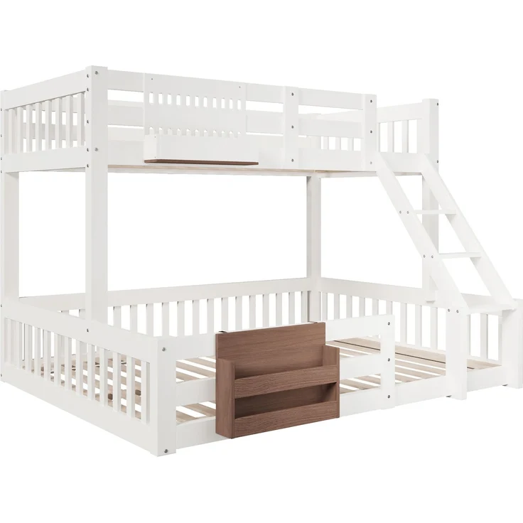Merax Etagenbett, 90 x 200 cm/140 x 200 cm, Kinderbett Aufbewahrungsfächer, Sicherheitsgitter, Leiter, ohne Matratze, Weiß – Bild 7