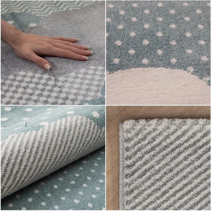 Carpettex Kinderteppich Wolken Design, Rund, Höhe: 10 mm, Teppich Kinderzimmer Wolke Design Kinder Teppich Blau Babyzimmer – Bild 4