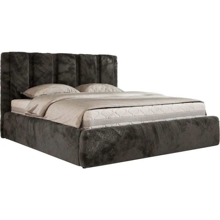 Polsterbett SAVINO CLASSIC mit Bettkasten und Lattenrost Doppelbett 140 x 200 cm mit hohem Kopfteil Stauraumbett Bett mit Gasdruckfeder - Dunkelgrau Plüsch – Bild 7