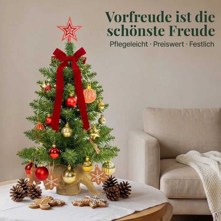 Lindenstein Echter Weihnachtsbaum Weihnachtsbaum aus PVC mit Holzständer,60/90/120/150/180/200/220cm, Nordmanntanne, Künstlicher Weihnachtsbaum, naturgetreu und individuell dekorierbar – Bild 2
