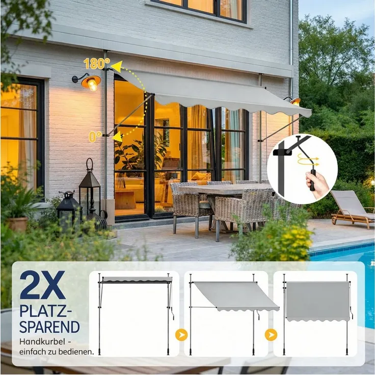 Ferghana Klemmmarkise Klemmmarkise Ohne Bohren, Balkonmarkise Höhenverstellbar (Sonnenschutz Wasserdicht UV-beständig, Sonnenmarkise für Terrasse Balkon Garten) Sichtschutz Markise