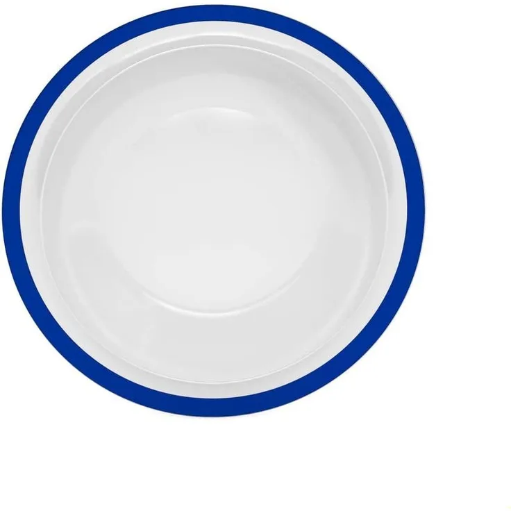 Ornamin Teller tief Ø 22 cm Rand blau, Melamin tiefer hochwertiger, stabiler Kunststoffteller robustes Alltags-Geschirr für Kinder, Camping, Picknick, Gemeinschaftsverpflegung, Großküchen, Institutionen Speiseteller, Suppenteller
