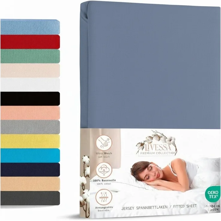 livessa Spannbettlaken Jersey Spannbettlaken 100% Baumwolle – Atmungsaktiv -Weich & OEKO-TEX, Jersey, Gummizug: Rundumgummizug, In 9 Größen und vielen Farben erhältlich