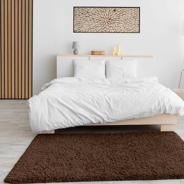 VIMODA Prime Shaggy Hochflor Langflor Teppich Einfarbig Modern Braun, Maße:140x200 cm – Bild 2
