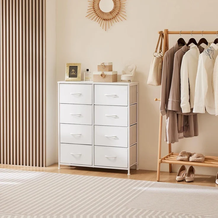 Sweetcrispy Kommode für Schlafzimmer, breite Schublade Kommode, 8 Stoffschubladen mit Griffen, Schubladen aus Stoff, Schrank, TV Stand für Schlafzimmer, Schrank, Wohnzimmer, Kinderzimmer – Bild 2
