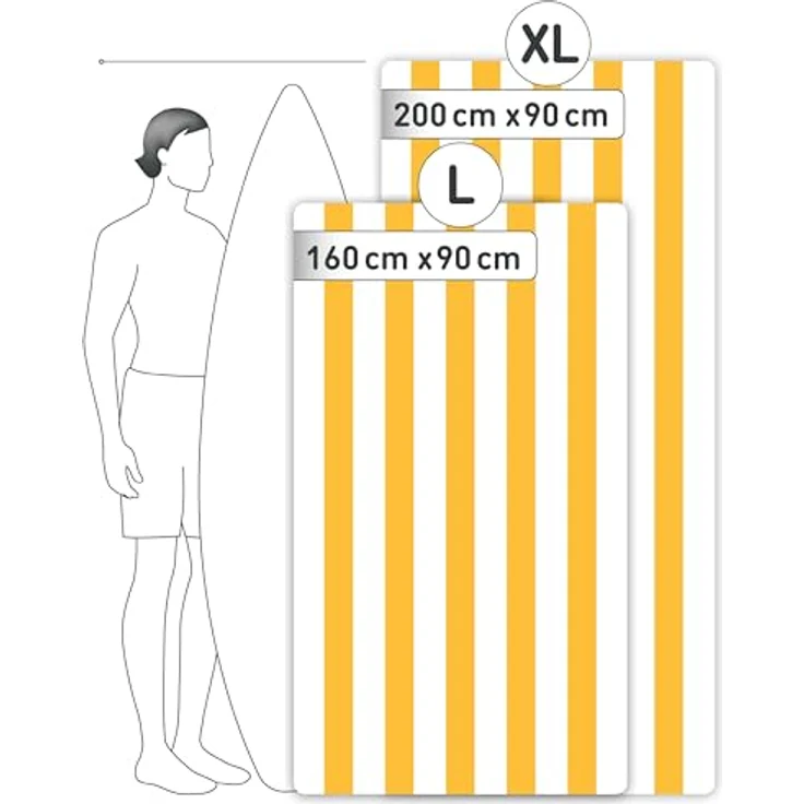 Fit-Flip Strandtuch XXL Mikrofaser, leicht und schnelltrocknend, 100% recyceltes Badetuch, Zitronengelb-Weiß gestreift, 200x90cm – Bild 4
