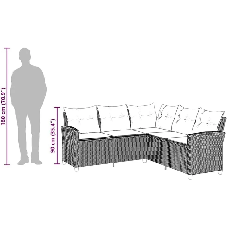 vidaXL L-förmiges Couchsofa mit Kissen Graues Polyrattan 365419 – Bild 4