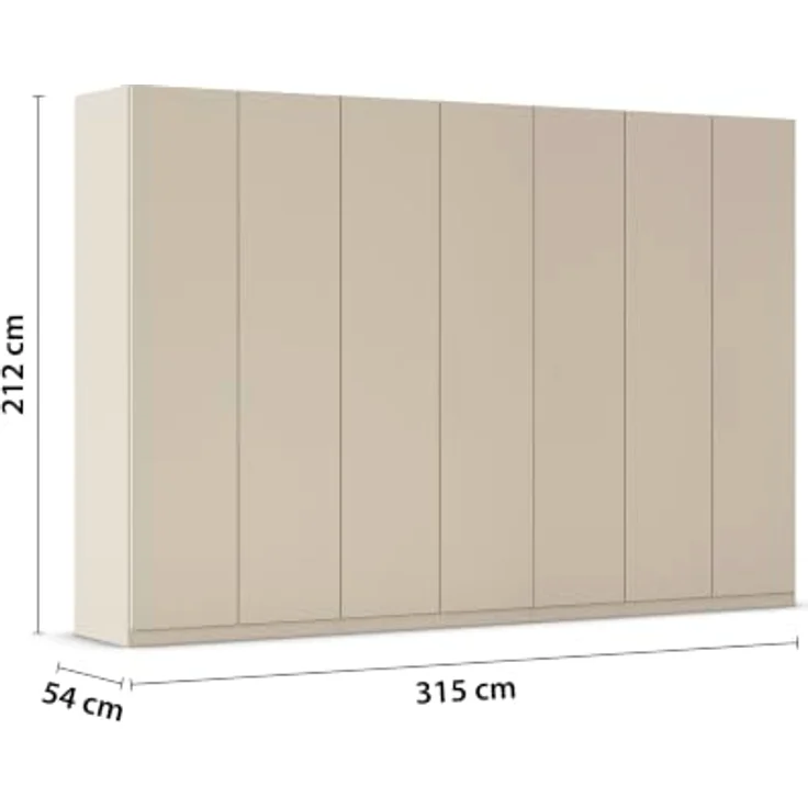 Rauch Möbel LUNIK, Kleiderschrank, Farbe Beige, Breite 315 cm | Schrank mit patentiertem Schnellmontagesystem, 7-türig, Push-to-open-Funktion, Zubehör Classic, Schlafzimmer, Ankleide – Bild 3