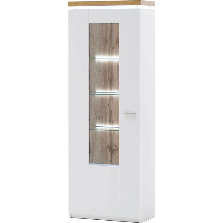 Vitrine Celine / Cali, Holzwerkstoff, Weiß, Holzfarben, 70 x 197 x 38 cm