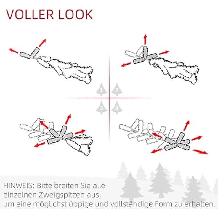 HOMCOM Künstlicher Weihnachtsbaum Tannenbaum mit Deko 120 LEDs 511 Spitzen, Tannen, 95x150 cm (BxH), grün – Bild 7