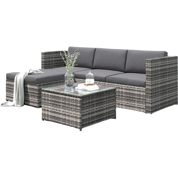 Merax Polyrattan Gartenmöbel Set (2-tlg), Balkonmöbel Set Kleiner Balkon Loungeset, Terassenmöbel Wetterfest mit Sofa, Tisch, Hocker und Kissen, Grau – Bild 10