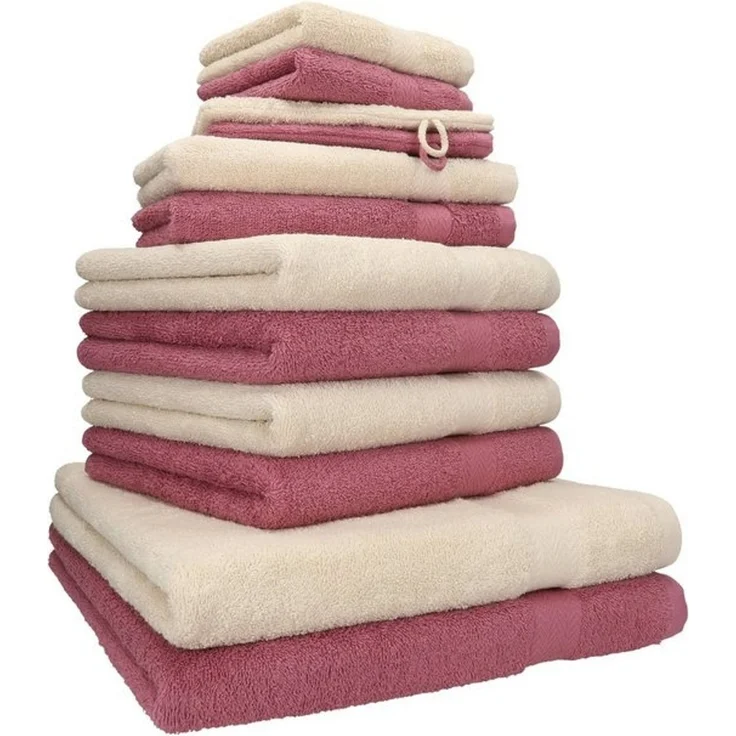 Betz Handtuch Set 12-tlg. Handtuch Set Premium Farbe Sand/Beere, 100% Baumwolle, (12-tlg) – Bild 4
