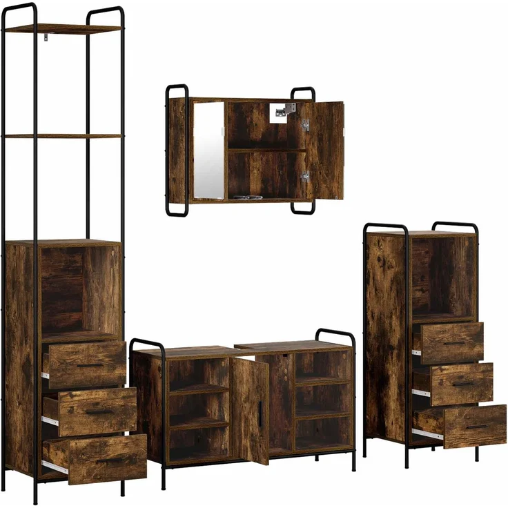 vidaXL Badezimmerschrank-Set 4 stk. Räuchereiche 40 x 36 x 200,5 cm 3444683 – Bild 7