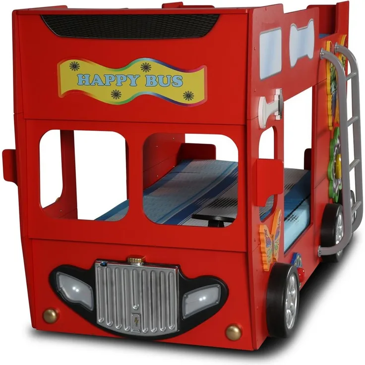 Hochbett Etagenbett Happy Bus mit Matratze & LED Rot