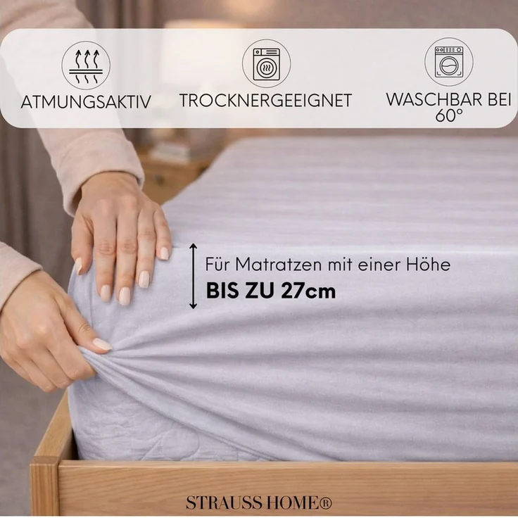 Strauss Home Spannbettlaken Premium, Gummizug: Rundumgummi, 150gr/m2 Premium Jersey 100% Baumwolle – Bild 3