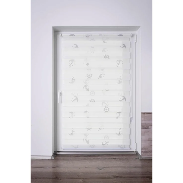 K-home® Klemmfix Doppelrollo Madrid ohne Bohren Motiv Anker B70 x H150 cm – Bild 3