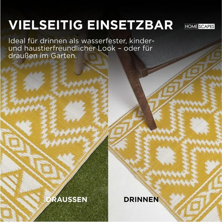 Homescapes Outdoorteppich Outdoor Teppich-Läufer Anna 75 x 200 cm, Ethno-Muster gelb-weiß, rechteckig, Höhe: 20 mm – Bild 4