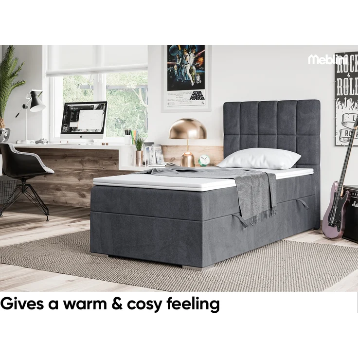 MEBLINI Boxspringbett LUKAS 90x200 cm mit Bettkasten - H3/Dunkelgrau Samt Gepolstert Einzelbett mit Topper & Taschenfederkern-Matratze - 90x200 Rechts – Bild 4