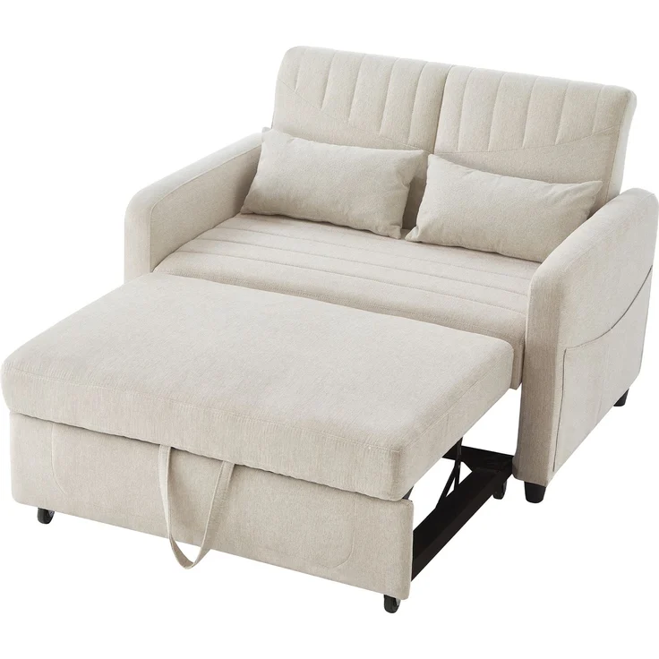 ZUBALIYA Sofa 166x95 cm, mit Ausziehbett, mit breiten Armlehnen, mit Schaumstoffpolsterung, ohne aufwendige Montage, Natur – Bild 8