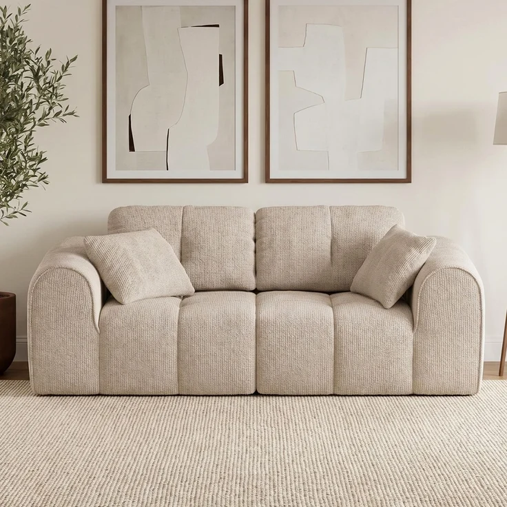 skølm 'Vanaheim' Sofa 2 Sitzer mit 2 Kissen, Cloud Sofa beige, Chenille-Stoff, Vollschaumcouch mit Federkern und Vakuum-Kompression, kein Aufbau erforderlich – Bild 1
