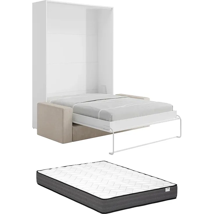 Vente-unique - BEGANIO - Schrankbett - Metall - Weiß - 180 x 239.2 x 225 cm