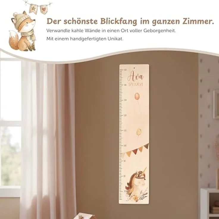KIDSMOOD - Messlatte für Kinderzimmer Personalisiert, 70-140 cm - Messlatte Kinder Holz personalisiert Mit Namen für Baby- & Kleinkinderzimmer - Individuelles Geschenk für Kinder und Babys zum Geburt – Bild 6