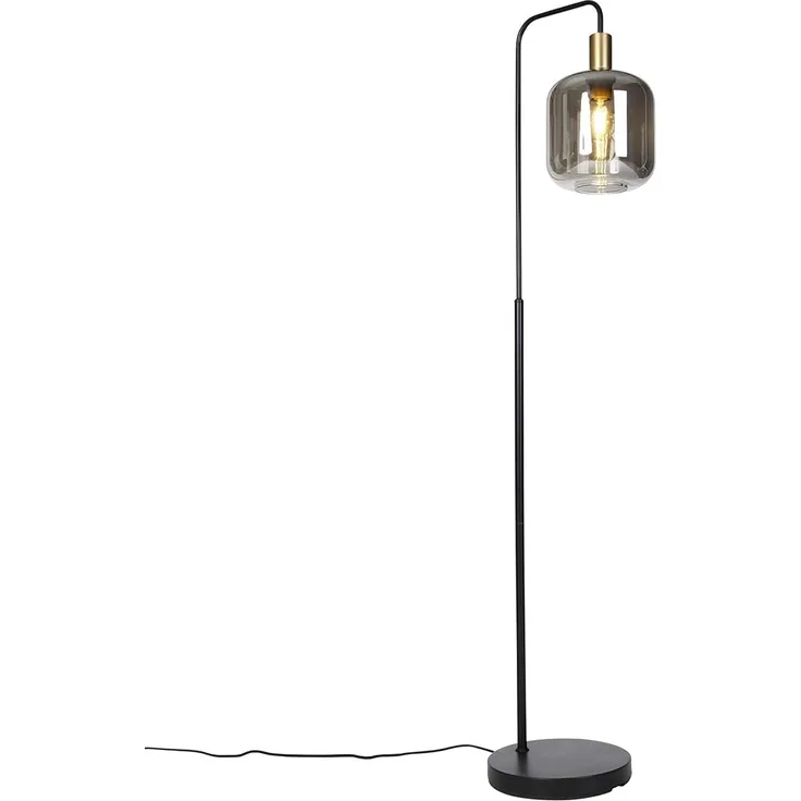 Qazqa Stehlampe Zuzanna, LED wechselbar, E27, Grau, Design, Glas, 1-flammig