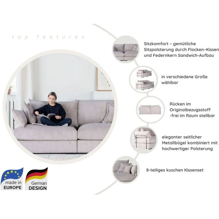 Home affaire Ecksofa Casa XXL L-Form, Breite 247 cm, Mega-Sofa, Cord oder Chenille-Struktur wählbar, mit Federkern! – Bild 3