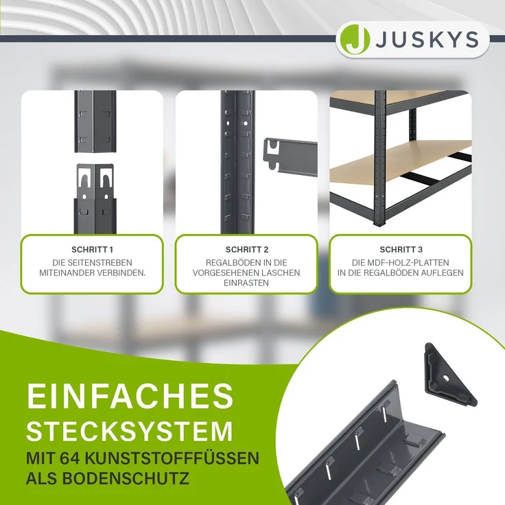 Juskys Lagerregal Basic 8er Set 180x90x40 cm – 8 Schwerlastregale mit 40 Böden – max. 7000 kg - Metall verzinkt - Regale Kellerregal Metallregal – Bild 3
