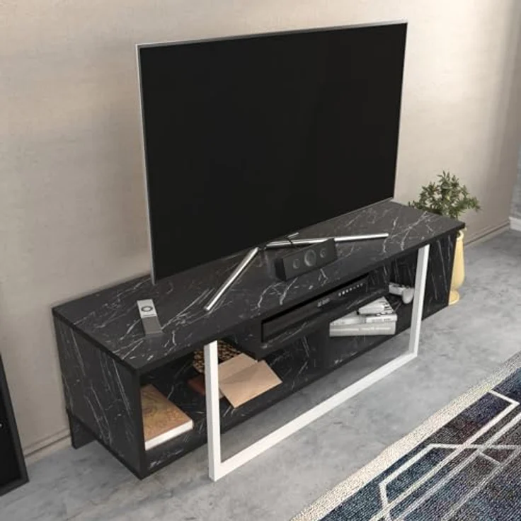 Hanah Home Stylish TV Stand, Black & White, 120 x 35.2 x 40.2 cm | 100% Melamine Coated Particle Board, 18 mm Thick | Modern Design for Living Room & Entertainment Spaces – Bild 5