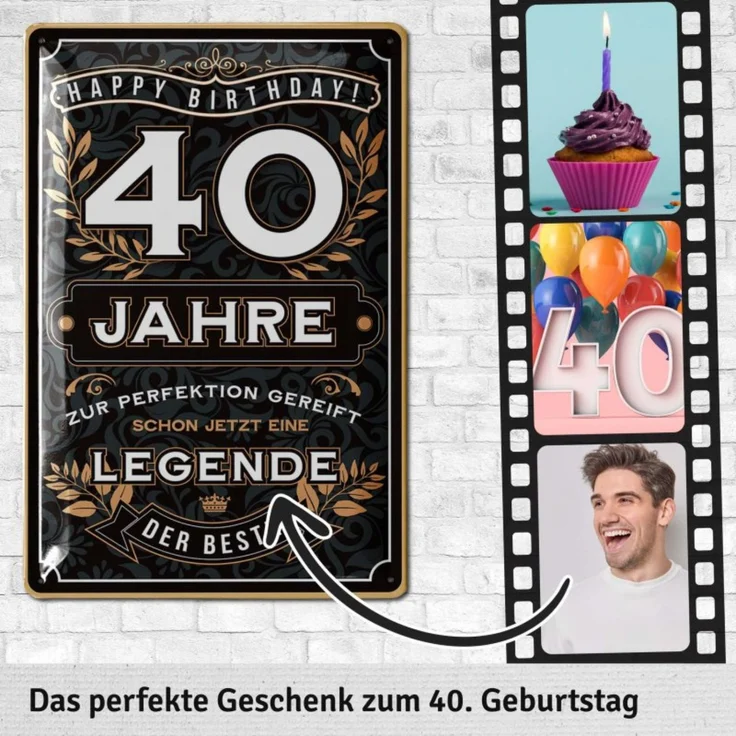 LANOLU Blechschild Der Beste 40 Jahre - 20x30cm – Metall – Schwarz – 20142 – Bild 3