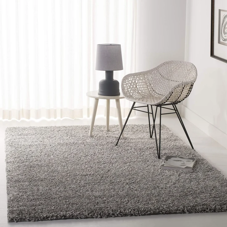 SAFAVIEH Zottelig Teppich für Wohnzimmer, Esszimmer, Schlafzimmer - California Shag Collection, Hoher Flor, Silber, 122 X 122 cm