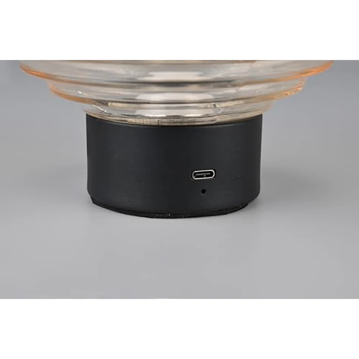 TRIO Lexie Tischlampe, moderne dimmbare Leuchte in Schwarz mit wiederaufladbarem Braunglas, Touch-Dimmer, nicht austauschbare LED, rund – Bild 5