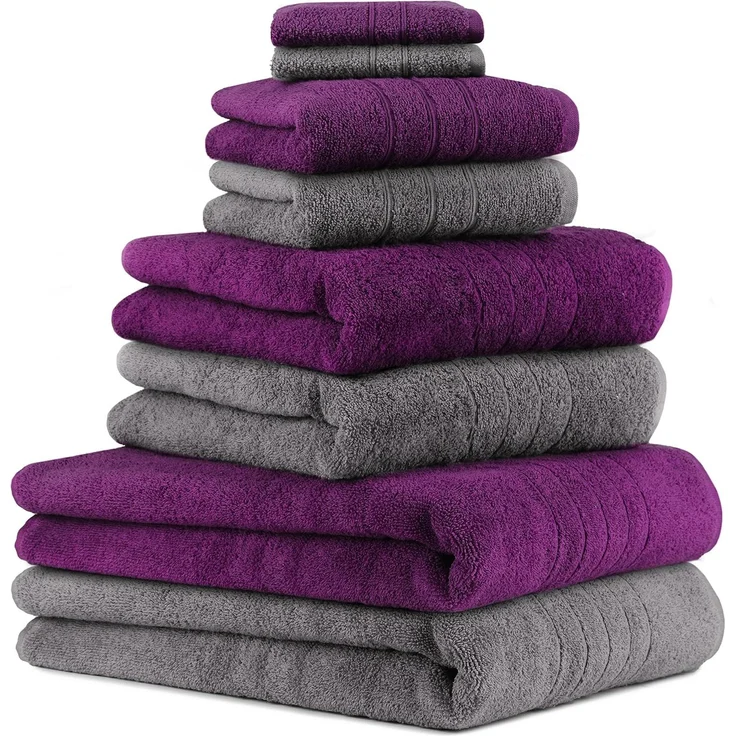 Betz Handtuch Set 8-TLG. Handtuch-Set Deluxe Farbe anthrazit grau und Pflaume, 100% Baumwolle (Set, 8-St)