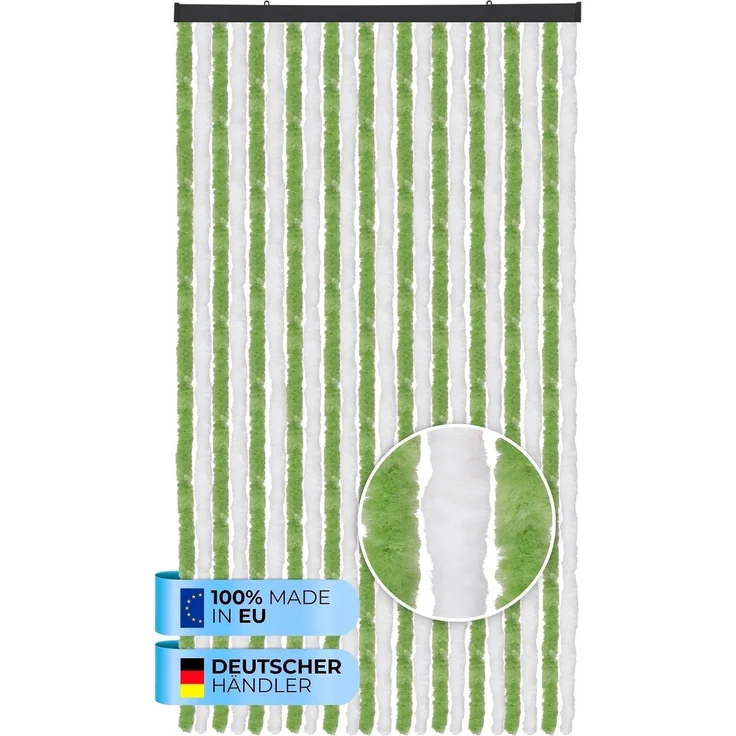 Flauschvorhang 56x185cm - 140x220cm Unistreifen Grün und Weiß 90x200 cm – Bild 2