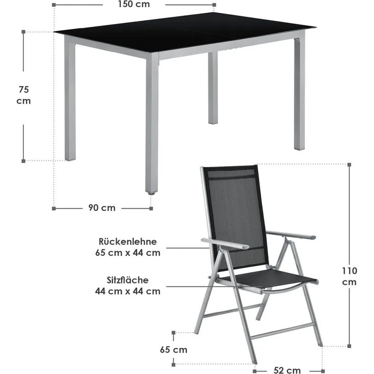Juskys Aluminium Gartengarnitur Milano Gartenmöbel Set mit Tisch und 6 Stühlen Silber-Grau mit schwarzer Kunstfaser Alu Sitzgruppe Balkonmöbel