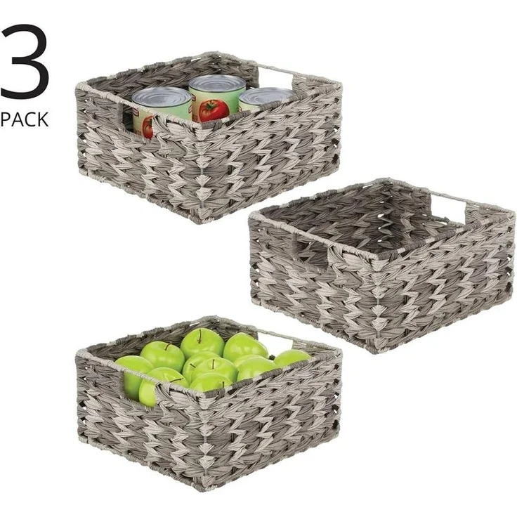 mDesign Aufbewahrung Flechtkorb Schrankkorb Regalbox Organizer 3er Set Grau Mix – Bild 4