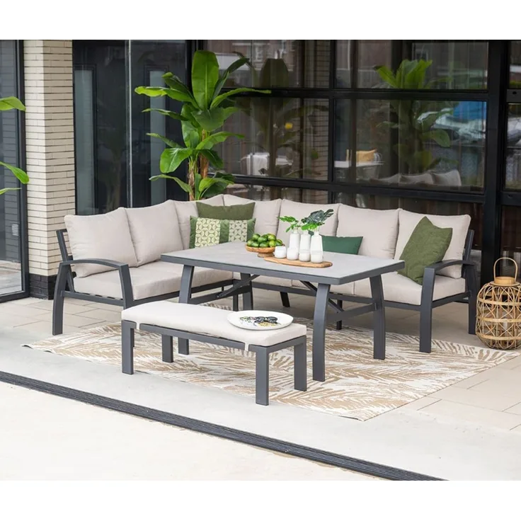 Garden Impressions Vasano Lounge-Dining Set 4-tlg. – wetterfeste Gartenlounge mit Dining-Tisch & Aluminiumrahmen